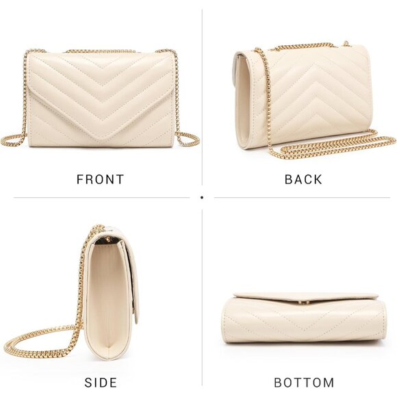 ⚡ Women's Cream Stylish Evening Clutch Chain Shoulder Strap Crossbody Bag - Picture 2 of 5